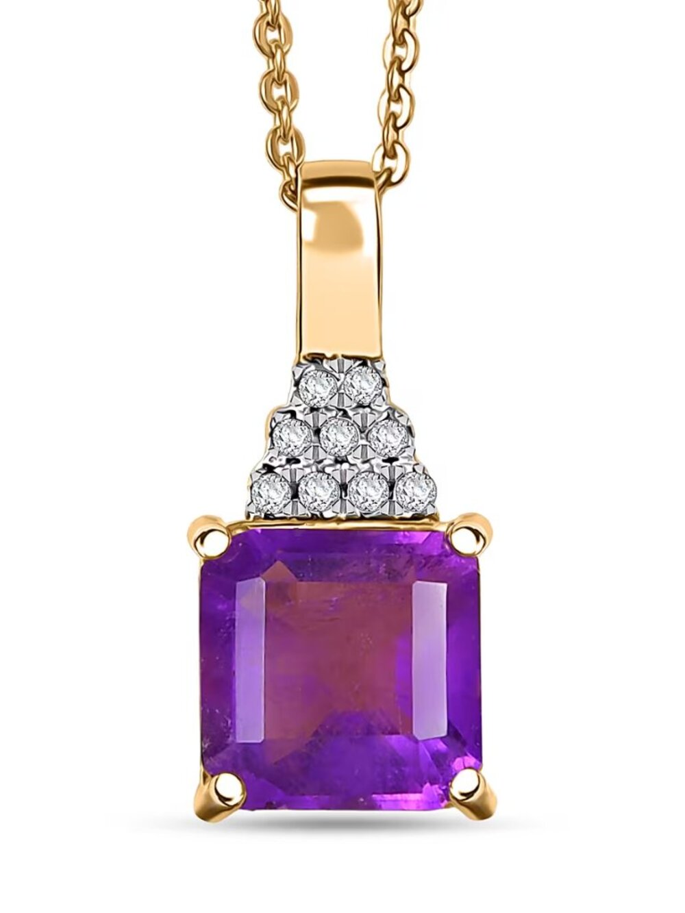 AAA African Amethyst & White Zircon 3.00 ctw Pend Necklace 18K YG ov/Ster Silver